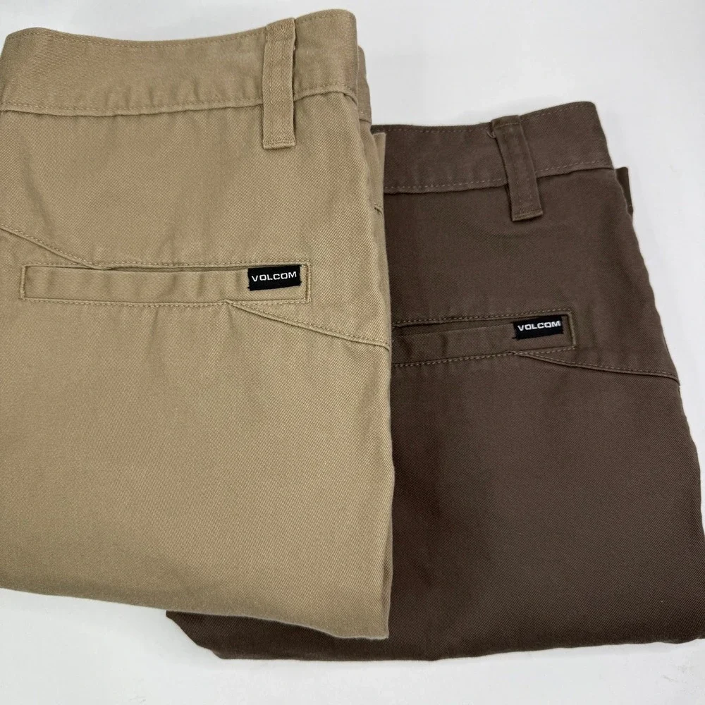 Volcom Men's Flat Front Shorts in Tan and Brown